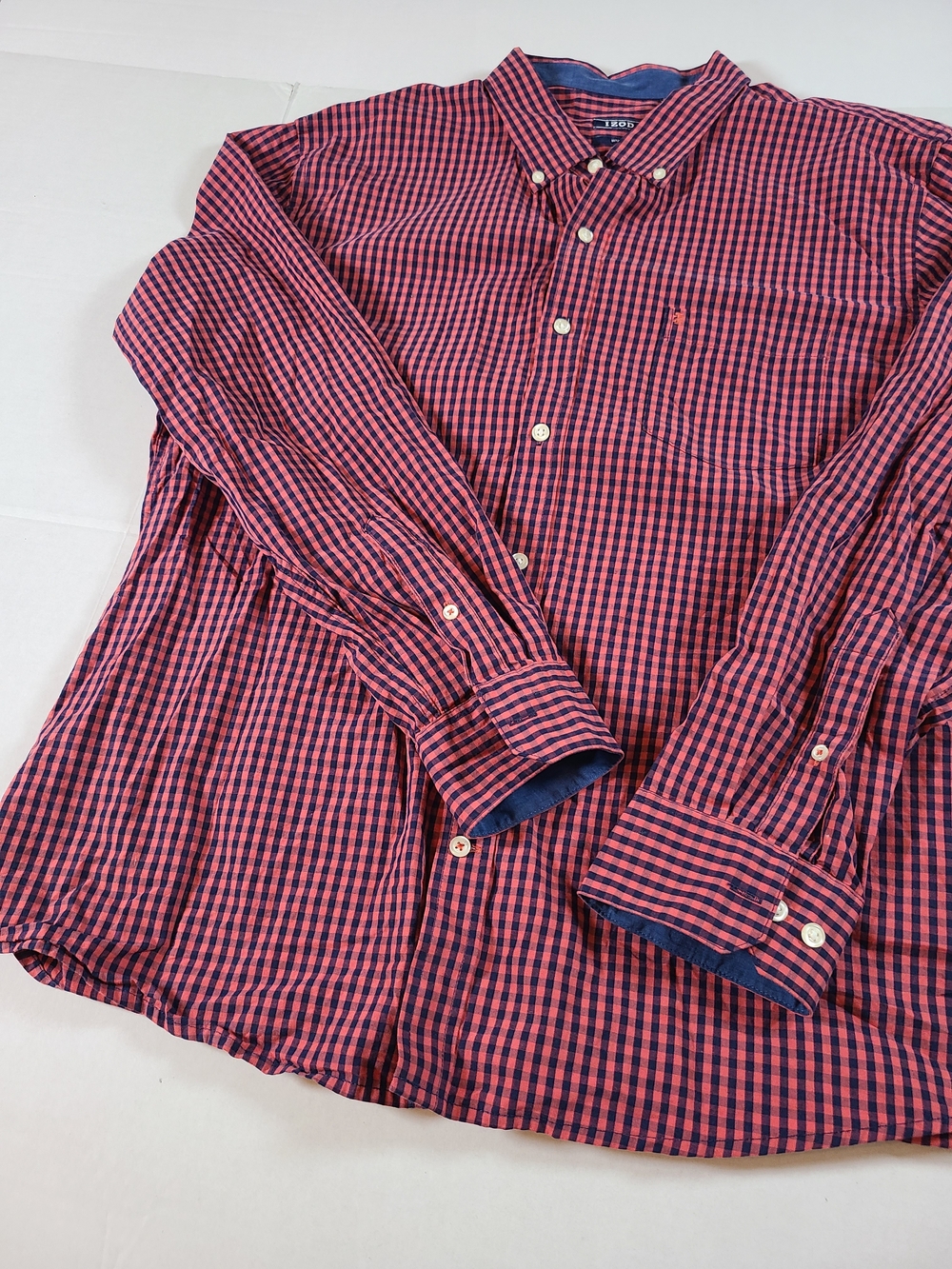 Izod Men's Slim Fit Red Check Long-Sleeve Button-Down Shirt One Pocket Logo XXL - Picture 8 of 13